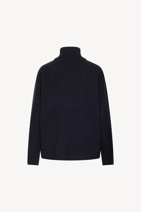 Midnight Blue Pure Cashmere 4-Ply Turtleneck Sweater