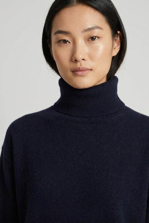 Midnight Blue Pure Cashmere 4-Ply Turtleneck Sweater