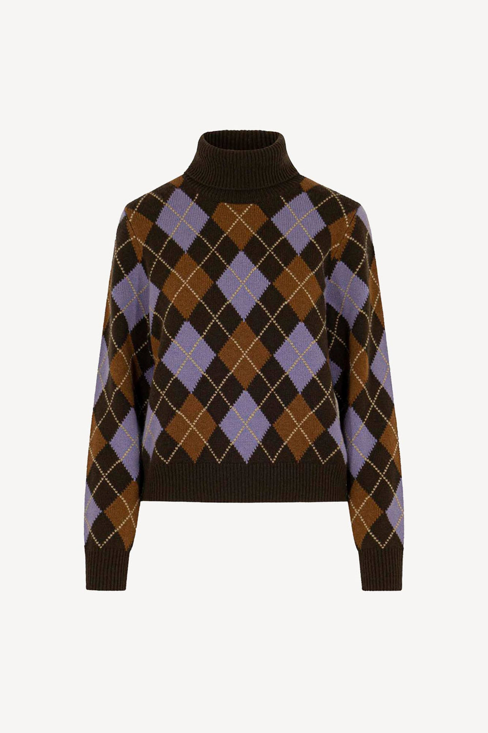 Mocha Pure Cashmere Turtleneck with Diamond Pattern