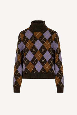 Mocha Pure Cashmere Turtleneck with Diamond Pattern