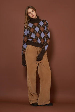 Mocha Pure Cashmere Turtleneck with Diamond Pattern