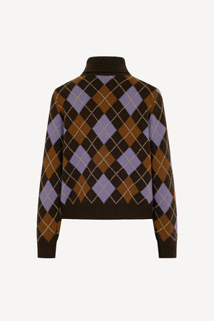 Mocha Pure Cashmere Turtleneck with Diamond Pattern