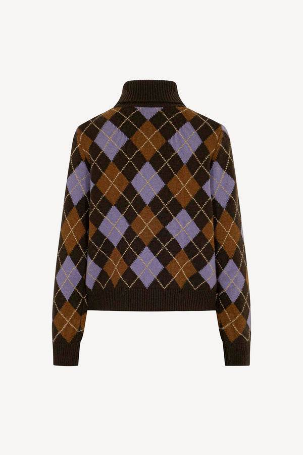 Mocha Pure Cashmere Turtleneck with Diamond Pattern