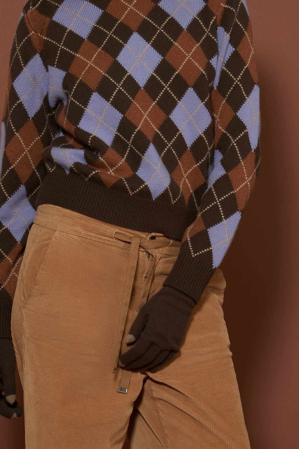 Mocha Pure Cashmere Turtleneck with Diamond Pattern