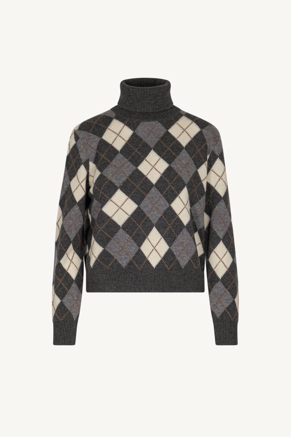 Anthracite Pure Cashmere Turtleneck with Diamond Pattern