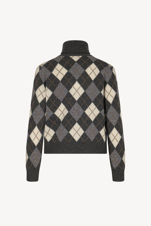 Anthracite Pure Cashmere Turtleneck with Diamond Pattern