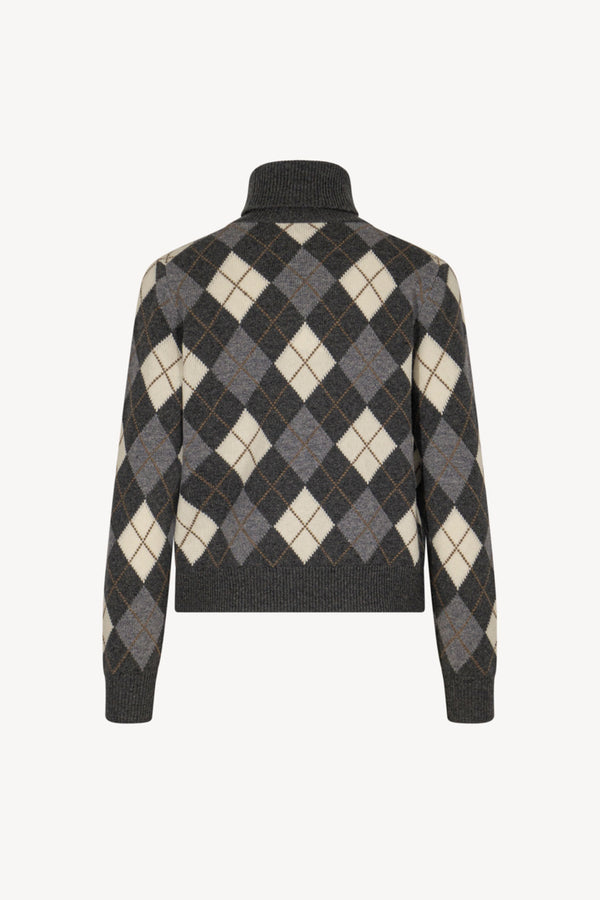Anthracite Pure Cashmere Turtleneck with Diamond Pattern