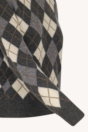 Anthracite Pure Cashmere Turtleneck with Diamond Pattern