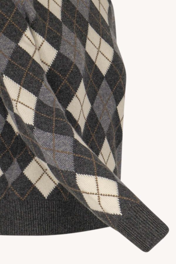 Anthracite Pure Cashmere Turtleneck with Diamond Pattern