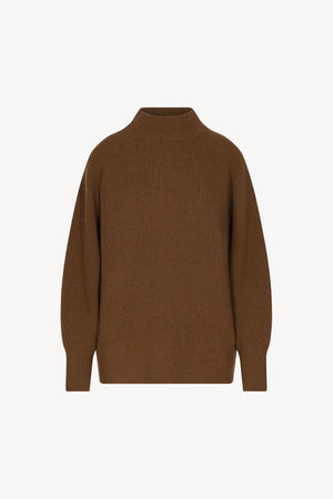 Terracotta Pure Cashmere Mock Neck Sweater in English Rib Knit