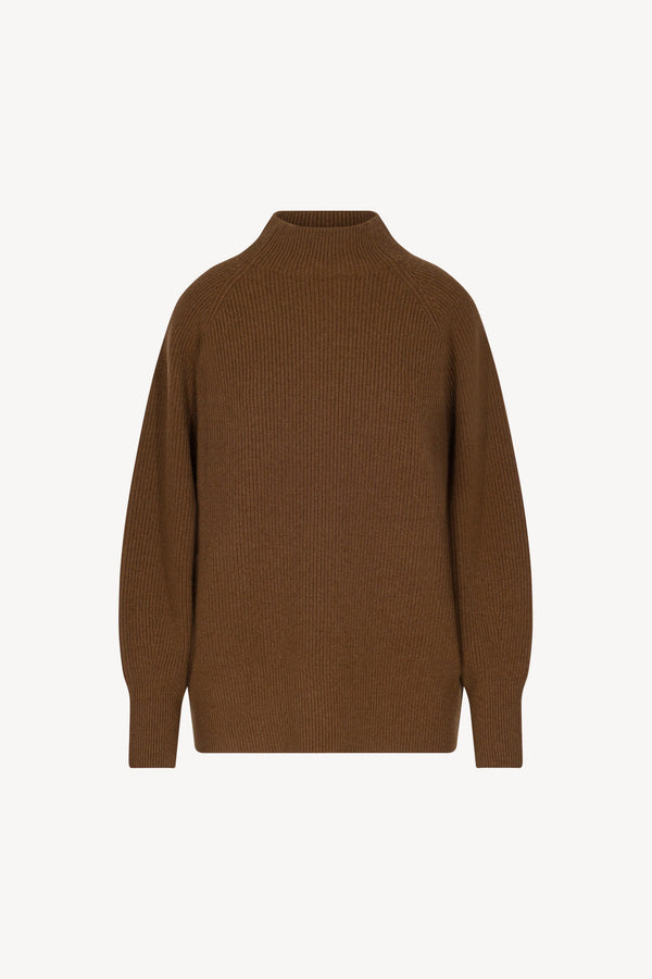 Terracotta Pure Cashmere Mock Neck Sweater in English Rib Knit
