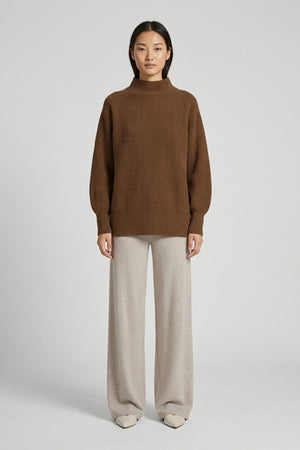 Terracotta Pure Cashmere Mock Neck Sweater in English Rib Knit