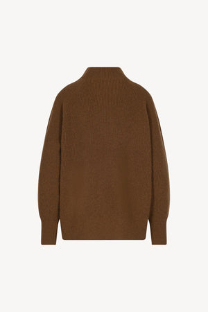 Terracotta Pure Cashmere Mock Neck Sweater in English Rib Knit