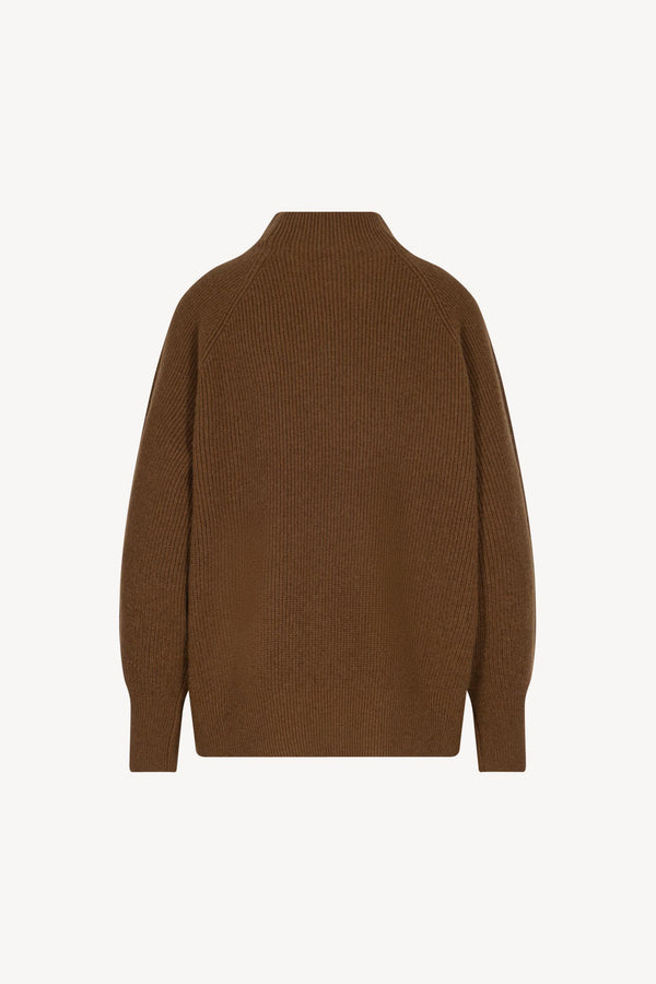 Terracotta Pure Cashmere Mock Neck Sweater in English Rib Knit