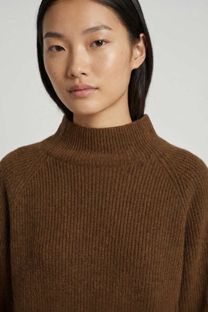 Terracotta Pure Cashmere Mock Neck Sweater in English Rib Knit
