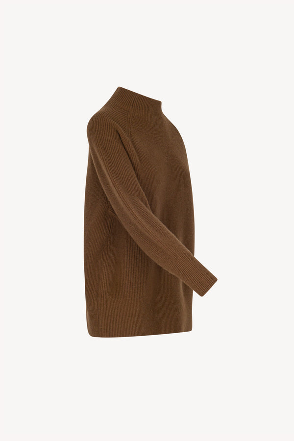 Terracotta Pure Cashmere Mock Neck Sweater in English Rib Knit