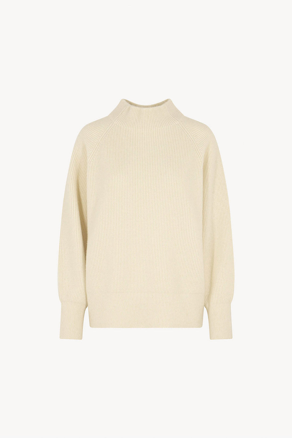 Ivory Pure Cashmere Mock Neck Sweater in English Rib Knit