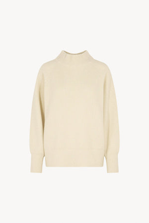 Ivory Pure Cashmere Mock Neck Sweater in English Rib Knit