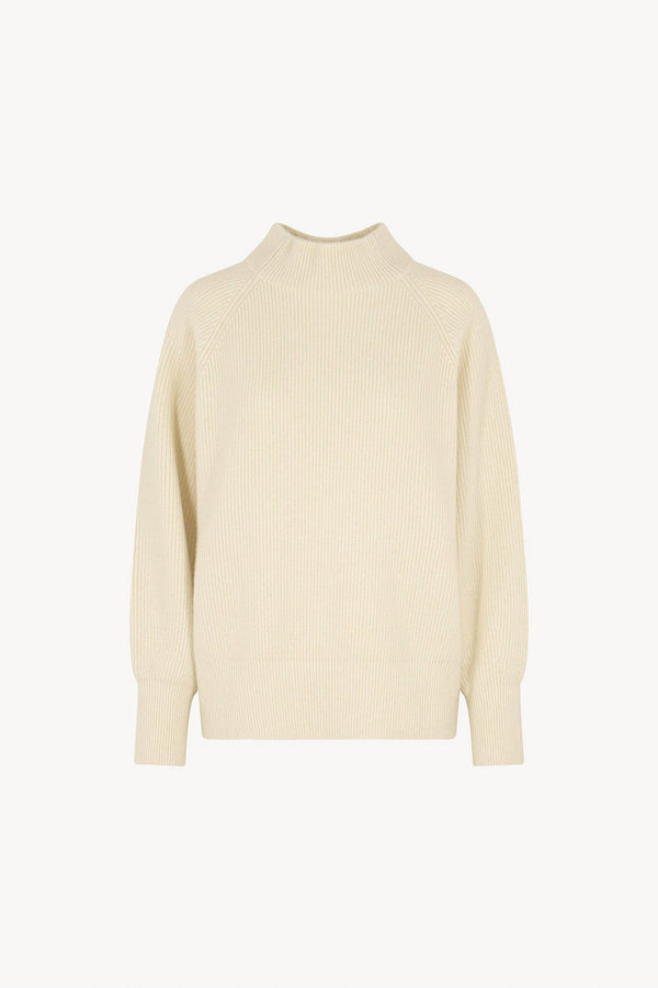 Ivory Pure Cashmere Mock Neck Sweater in English Rib Knit