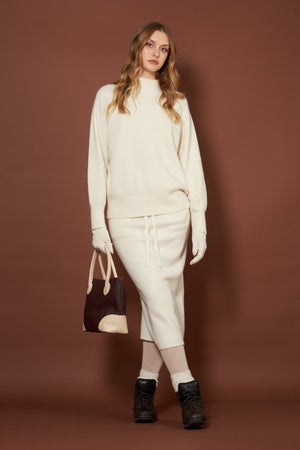 Ivory Pure Cashmere Mock Neck Sweater in English Rib Knit