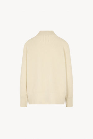 Ivory Pure Cashmere Mock Neck Sweater in English Rib Knit
