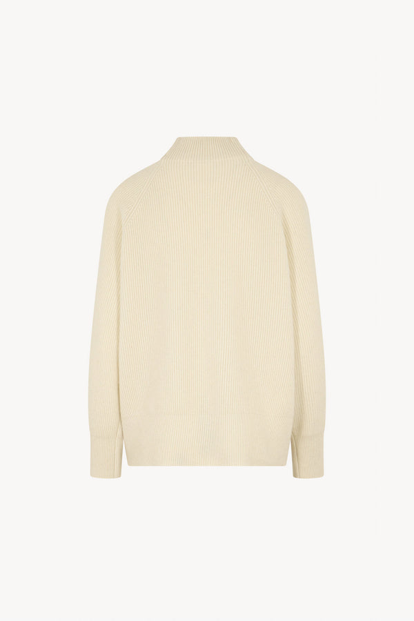 Ivory Pure Cashmere Mock Neck Sweater in English Rib Knit