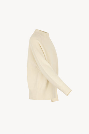 Ivory Pure Cashmere Mock Neck Sweater in English Rib Knit