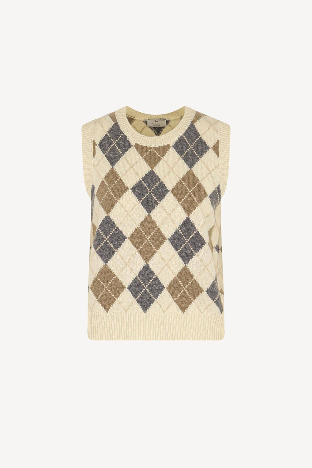 Gilet a Rombi in Puro Cashmere Latte