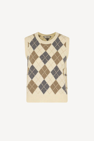 Gilet a Rombi in Puro Cashmere Latte