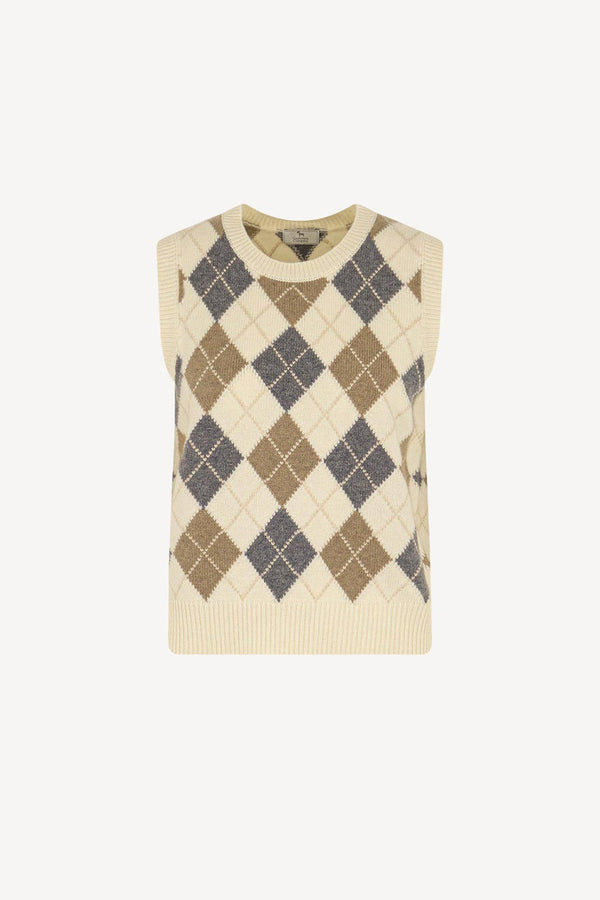 Gilet a Rombi in Puro Cashmere Latte