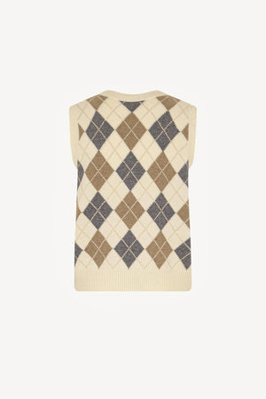 Gilet a Rombi in Puro Cashmere Latte