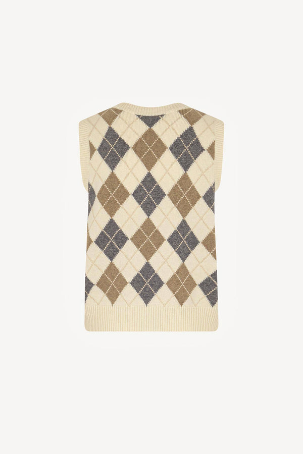 Gilet a Rombi in Puro Cashmere Latte