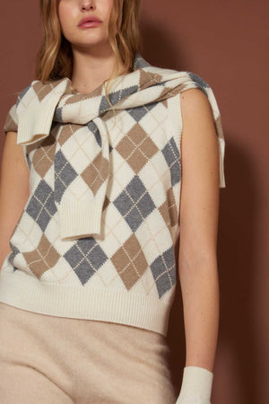 Gilet a Rombi in Puro Cashmere Latte