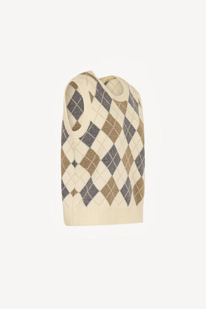 Gilet a Rombi in Puro Cashmere Latte