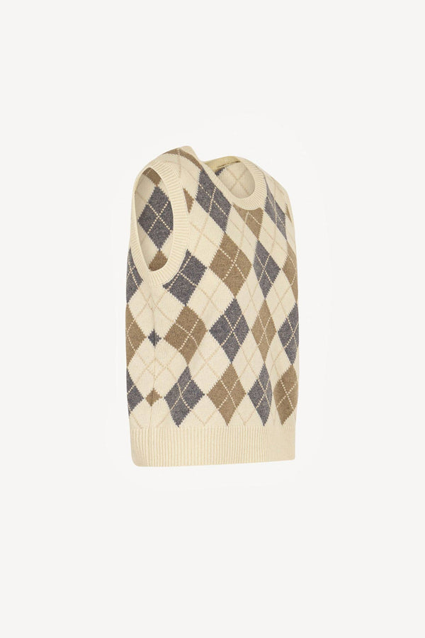 Gilet a Rombi in Puro Cashmere Latte