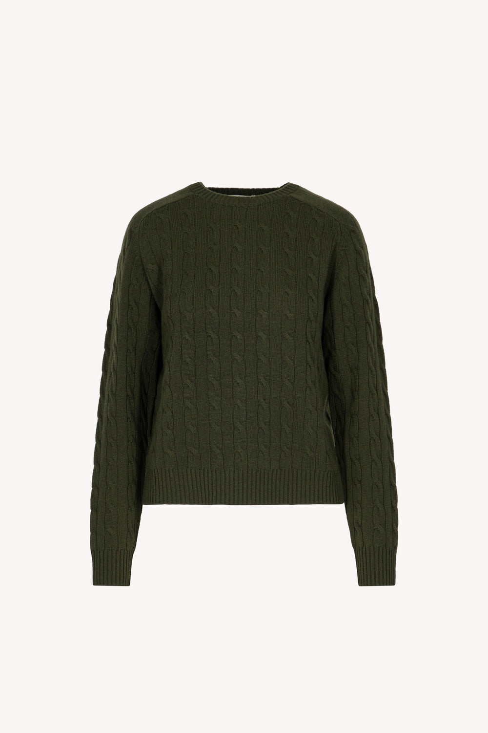 Dark Green Pure Cashmere Cable-Knit Crew Neck Sweater
