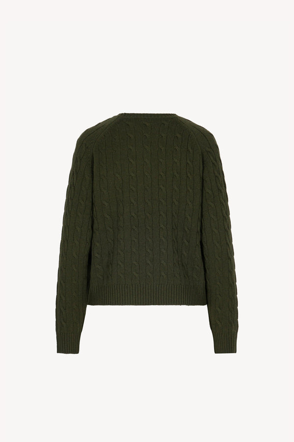 Dark Green Pure Cashmere Cable-Knit Crew Neck Sweater