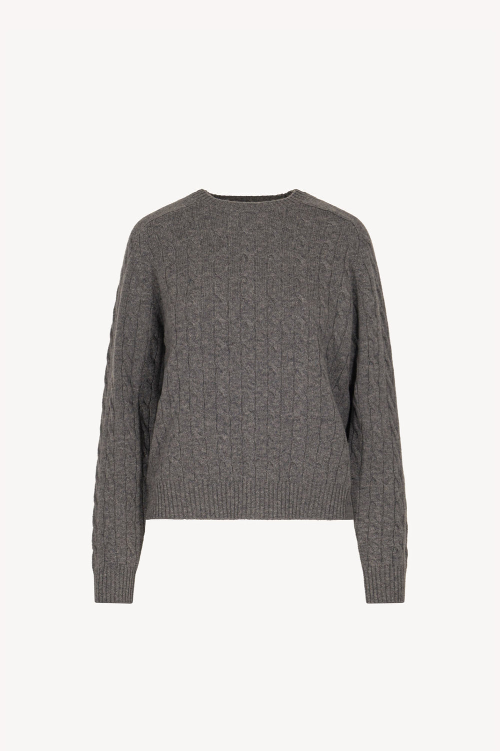 Medium Grey Pure Cashmere Cable-Knit Crew Neck Sweater