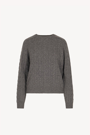 Medium Grey Pure Cashmere Cable-Knit Crew Neck Sweater