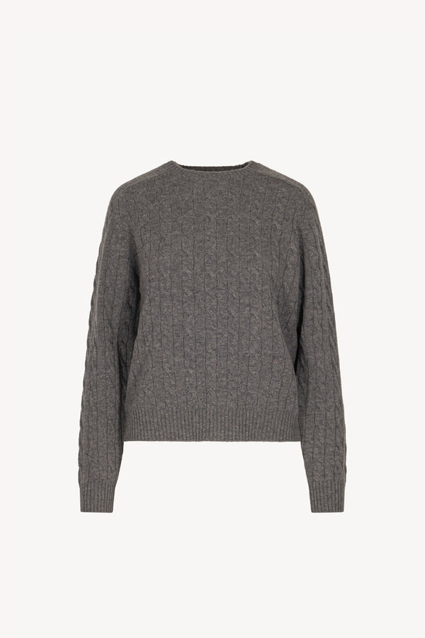Medium Grey Pure Cashmere Cable-Knit Crew Neck Sweater