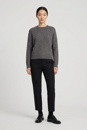 Medium Grey Pure Cashmere Cable-Knit Crew Neck Sweater