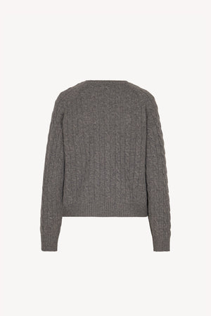 Medium Grey Pure Cashmere Cable-Knit Crew Neck Sweater