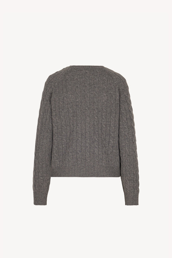Medium Grey Pure Cashmere Cable-Knit Crew Neck Sweater