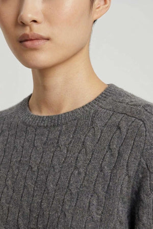 Medium Grey Pure Cashmere Cable-Knit Crew Neck Sweater