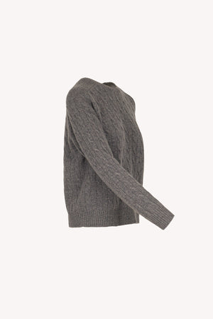 Medium Grey Pure Cashmere Cable-Knit Crew Neck Sweater