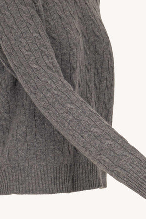 Medium Grey Pure Cashmere Cable-Knit Crew Neck Sweater