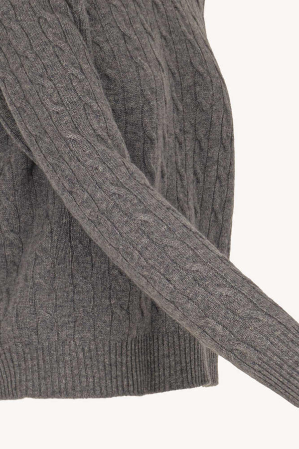 Medium Grey Pure Cashmere Cable-Knit Crew Neck Sweater