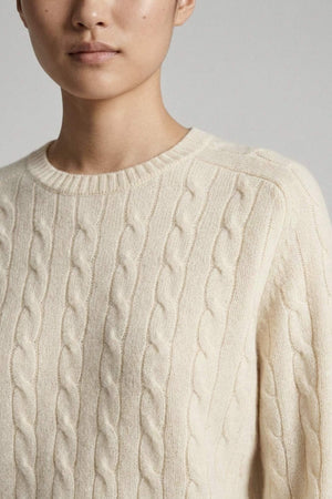 Ivory Pure Cashmere Cable-Knit Crew Neck Sweater