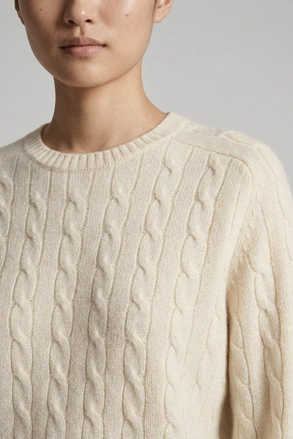 Ivory Pure Cashmere Cable-Knit Crew Neck Sweater