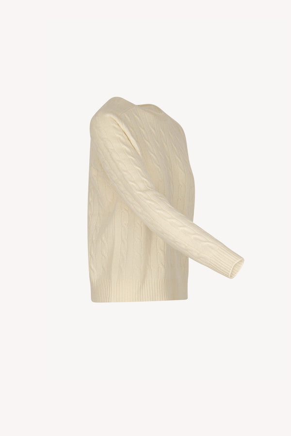Ivory Pure Cashmere Cable-Knit Crew Neck Sweater